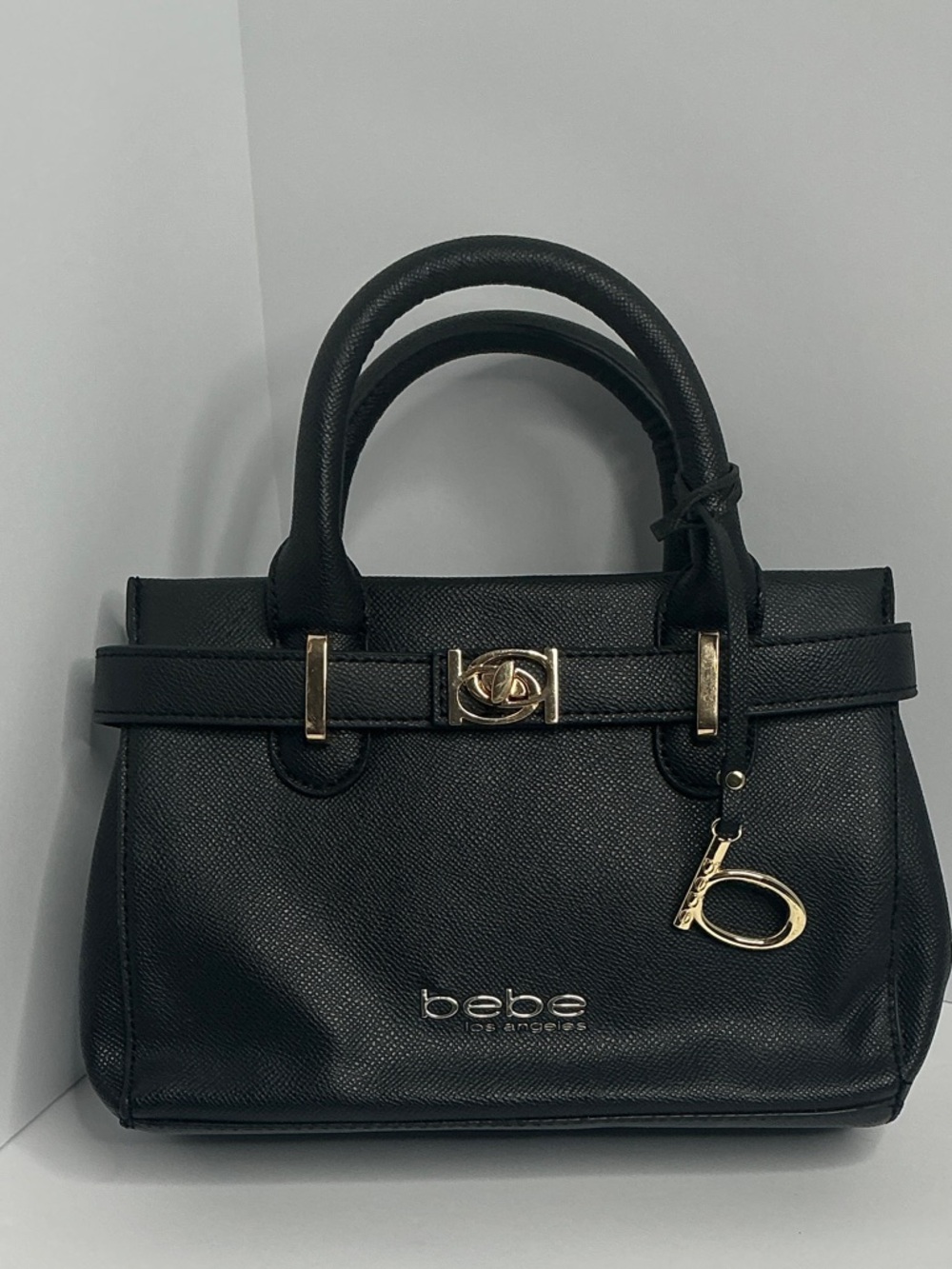 bebe Black Satchel with Gold Hardware Accents